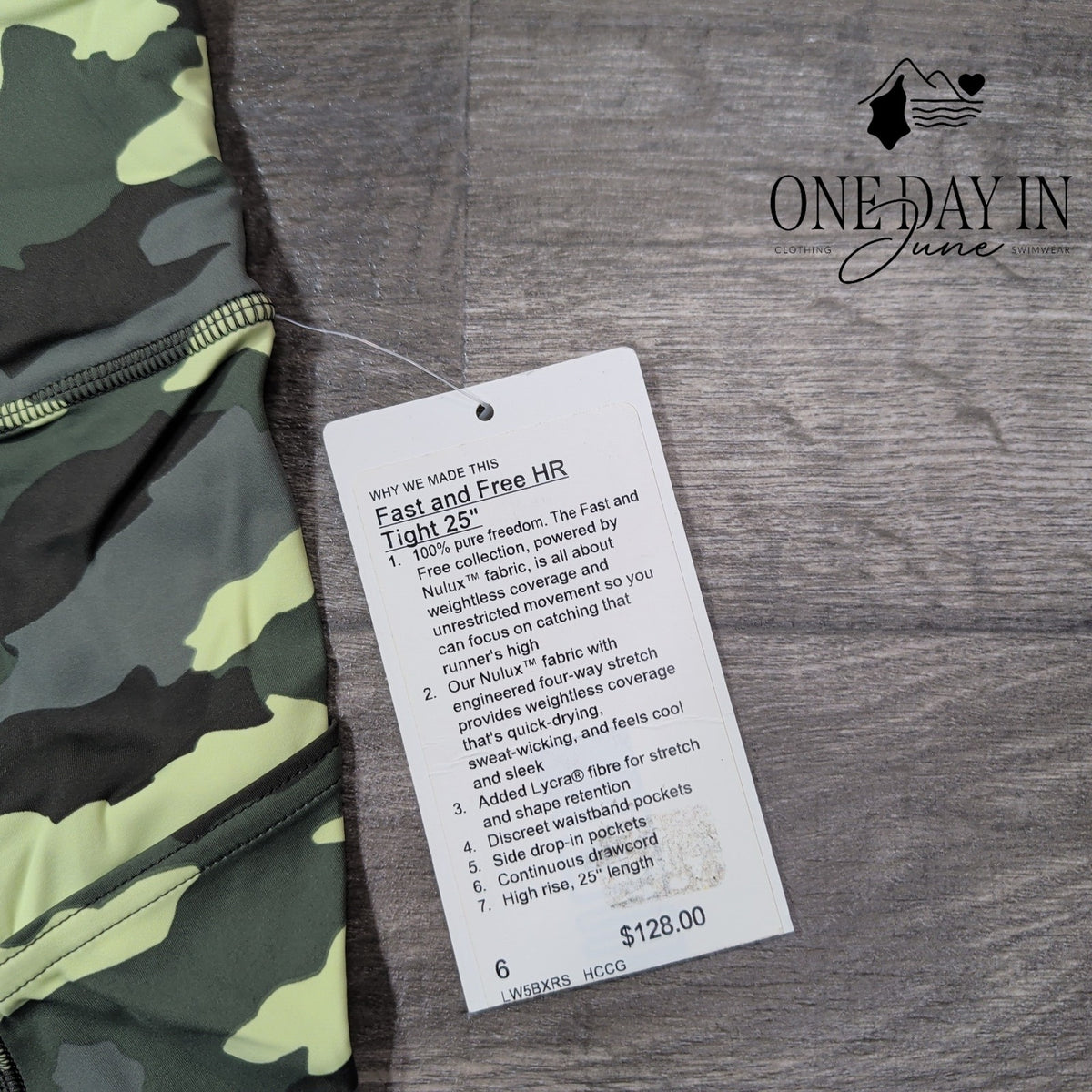 Lululemon Fast and Free HR Tight 25 Leggings Camo Green NWT $128 Size 6