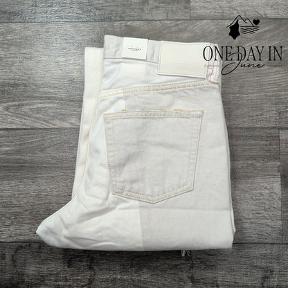 Moussy Vintage Raintrec Straight Jeans White Split Raw Hem NWT Size 6 (28)