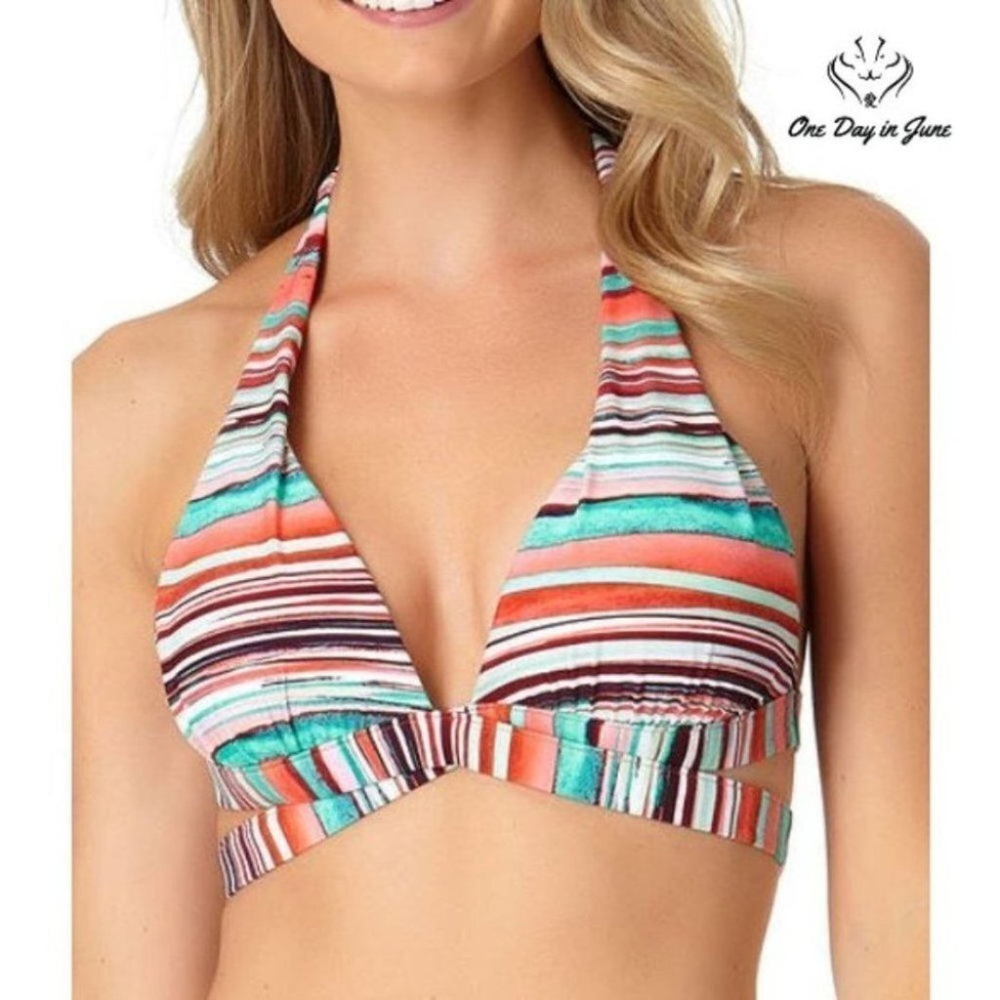 a.n.a Striped Halter Bikini Top Size XL
