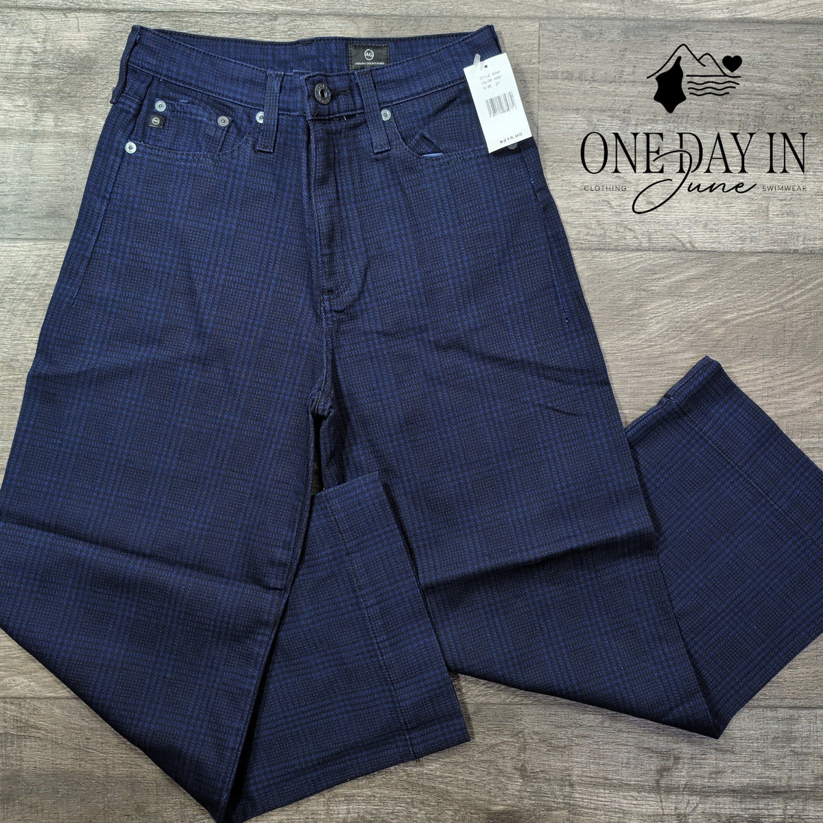AG Adriano Goldschmied Wide Leg Crop Pants Navy Plaid NWT $215 Size 4 (27)