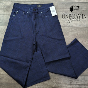 AG Adriano Goldschmied Wide Leg Crop Pants Navy Plaid NWT $215 Size 4 (27)