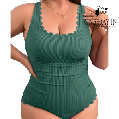 Charmo Scallop Edge Ribbed One Piece Swimsuit Size 2X