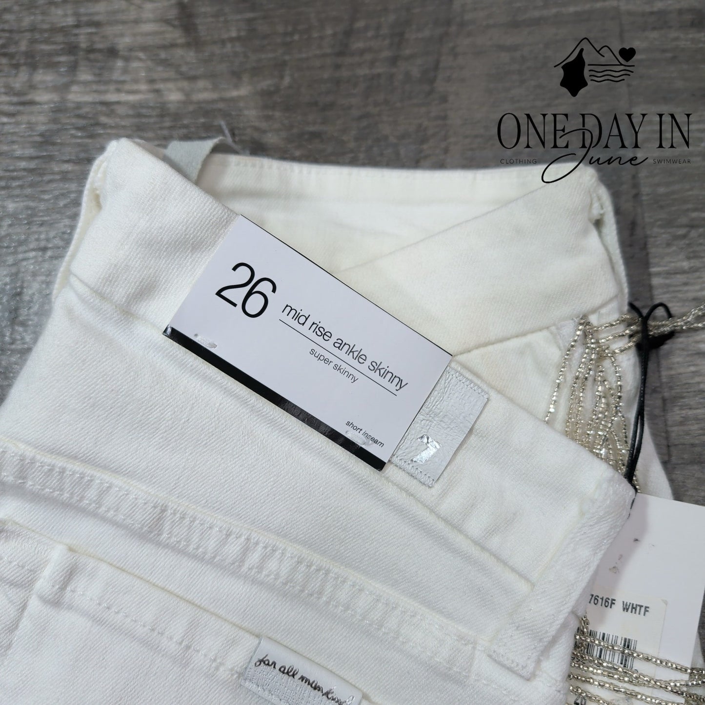 7 For All Mankind Jeans White Beaded Fringe Mid Rise Ankle Skinny NWT Size 2 (26
