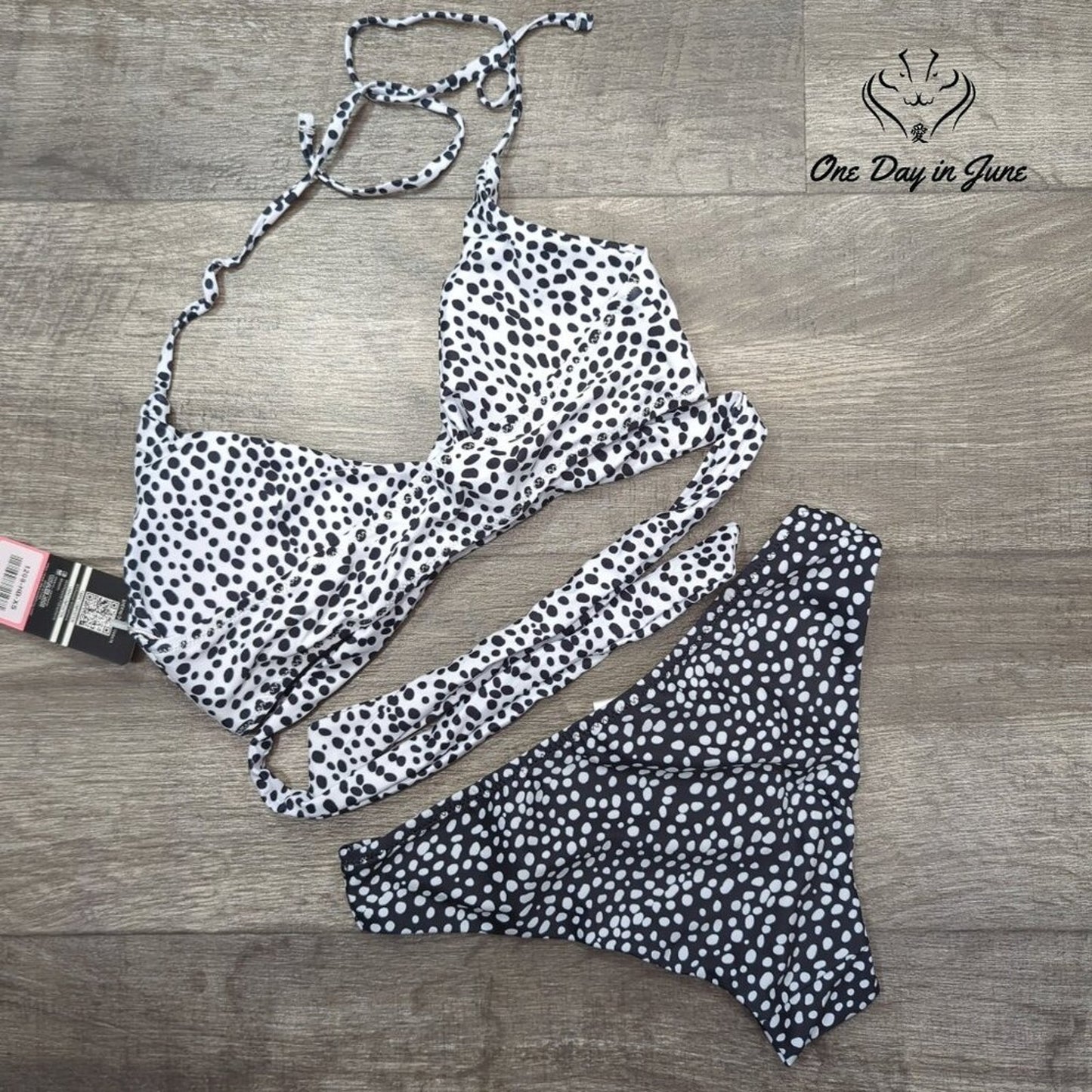 Shekini Halter Dalmation Bikini Swimsuit Size XS