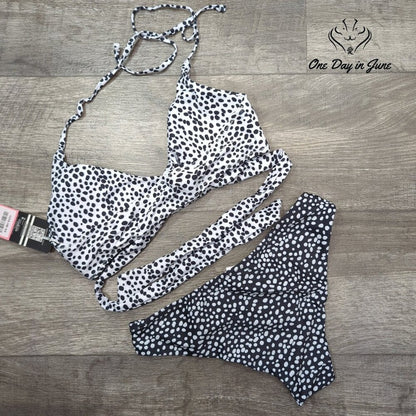 Shekini Halter Dalmation Bikini Swimsuit Size XS