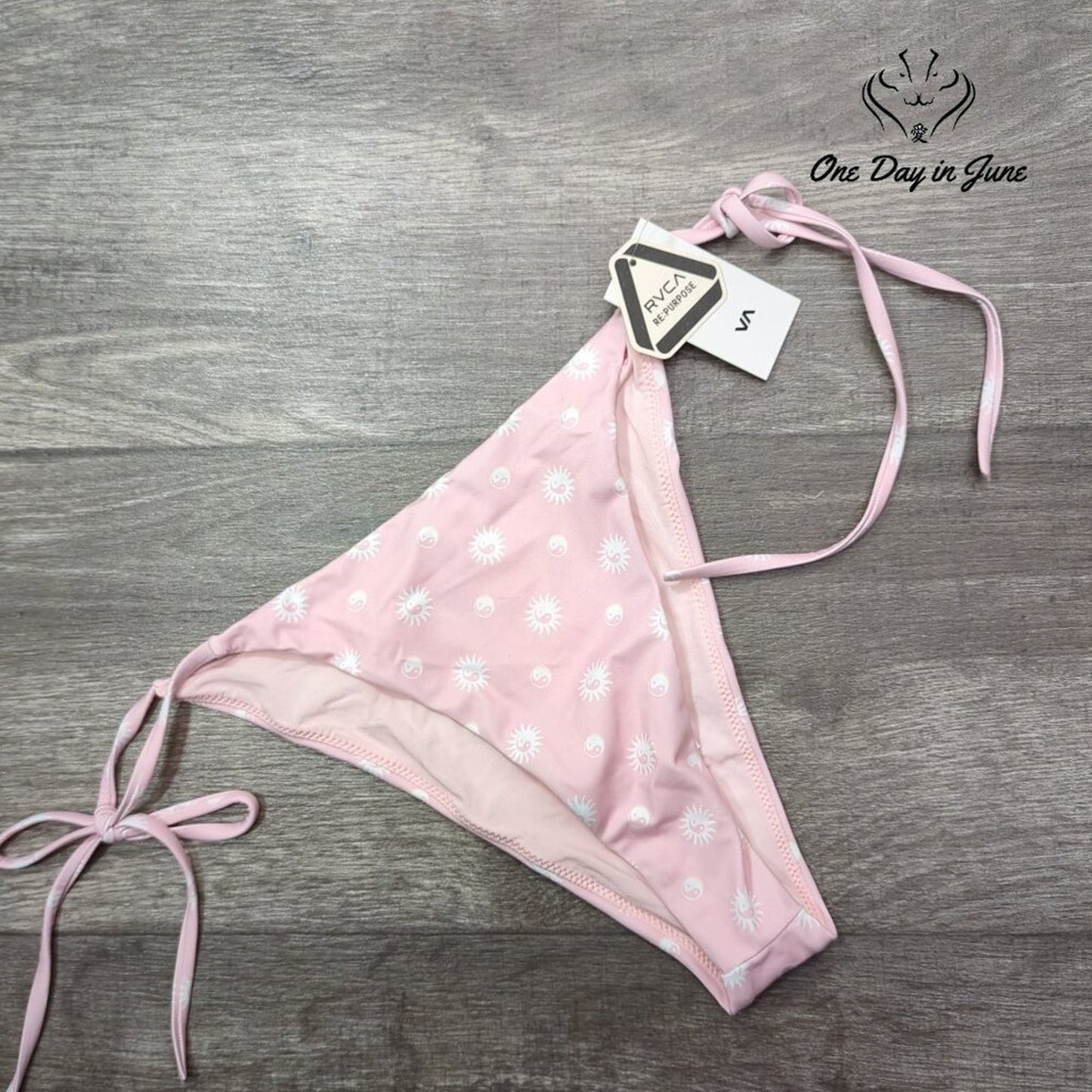 RVCA Balance Act Tie Skimpy French Bikini Bottom Pink NWT Size L