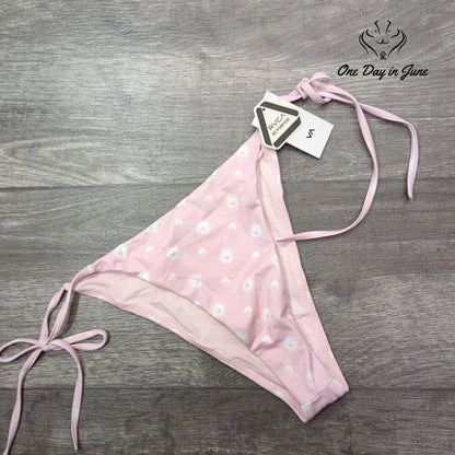 RVCA Balance Act Tie Skimpy French Bikini Bottom Pink NWT Size L