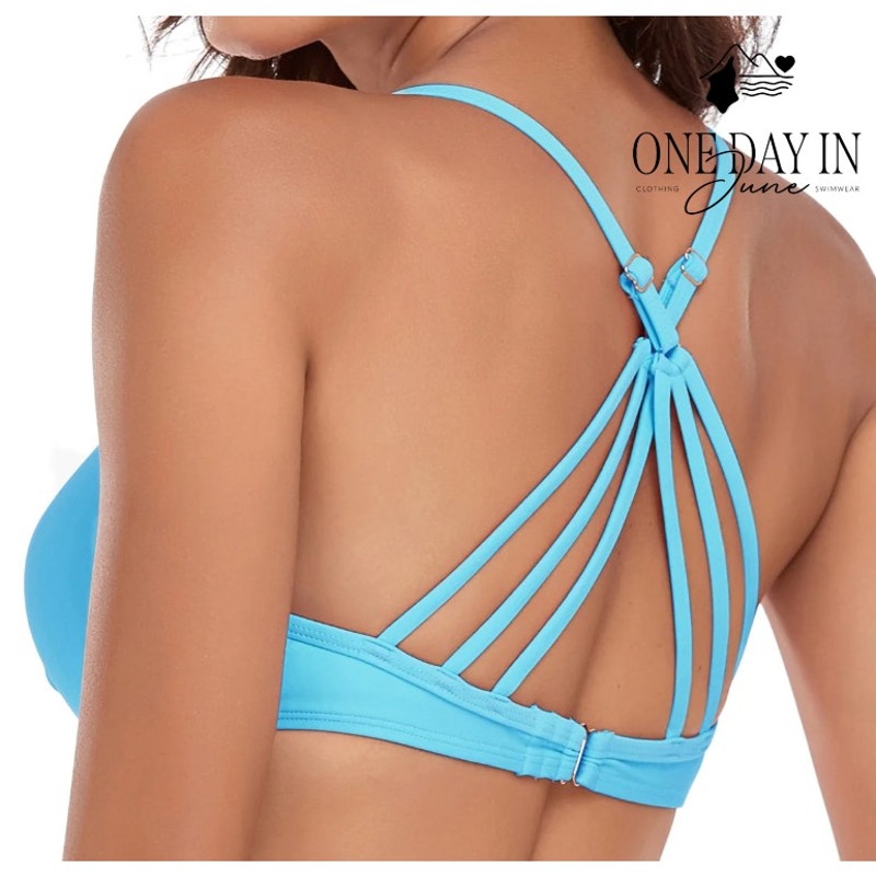 Relleciga Twist Front Strappy Back Molded Cup Bikini Top Size 2XL
