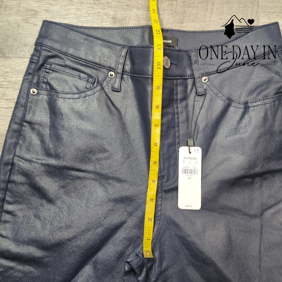Express High Rise Skinny Ankle Coated Jeans Women's Navy Blue NWT Size 8