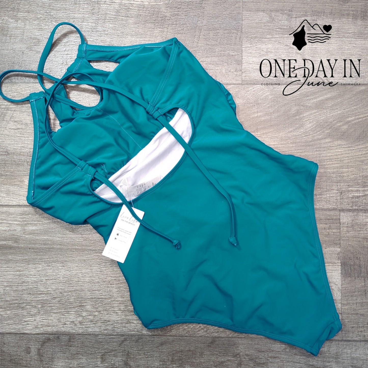 Cupshe High Neck One Piece Swimsuit Teal Ruched Cutout Tie Back NWT Size S