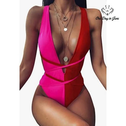 Sweatyrocks Deep V Criss Cross One Piece Swimsuit Size S