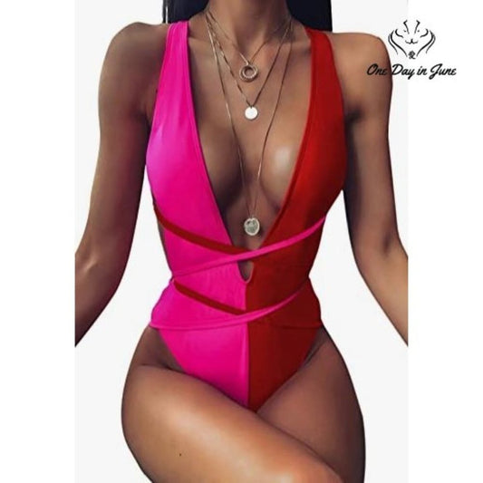Sweatyrocks Deep V Criss Cross One Piece Swimsuit Size S