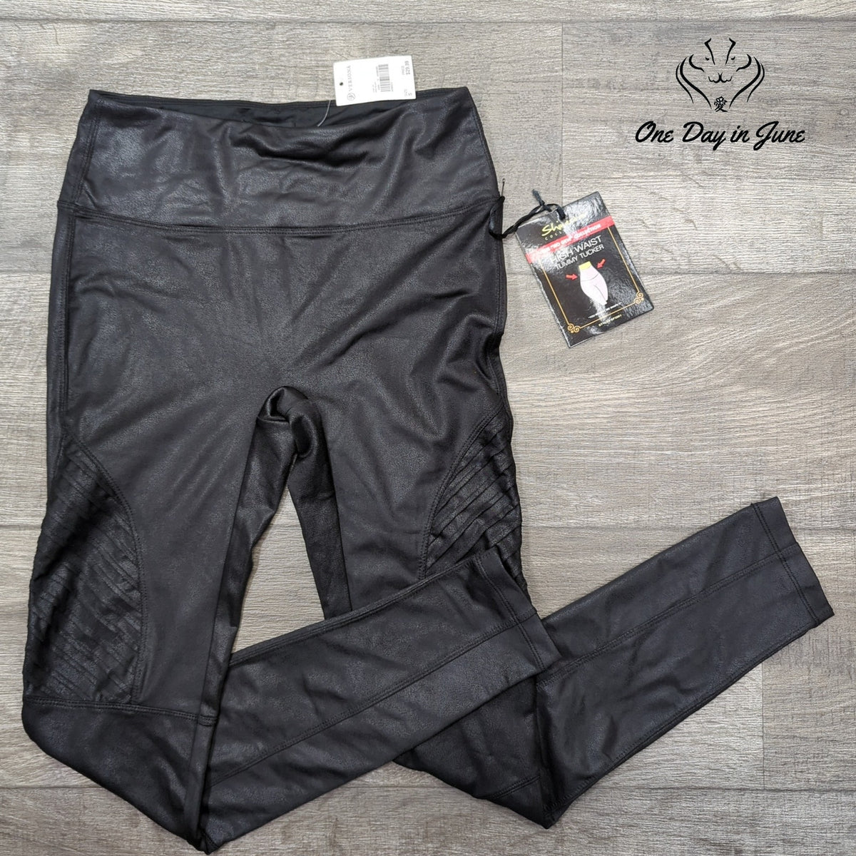 Shinestar No Gym Collection Leggings Black Faux Leather Moto NWT Size S