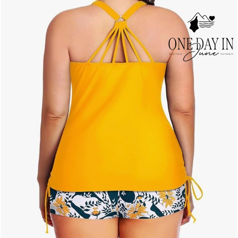 Yonique Plus Size Boyshort Tankini Swimsuit Size 18W