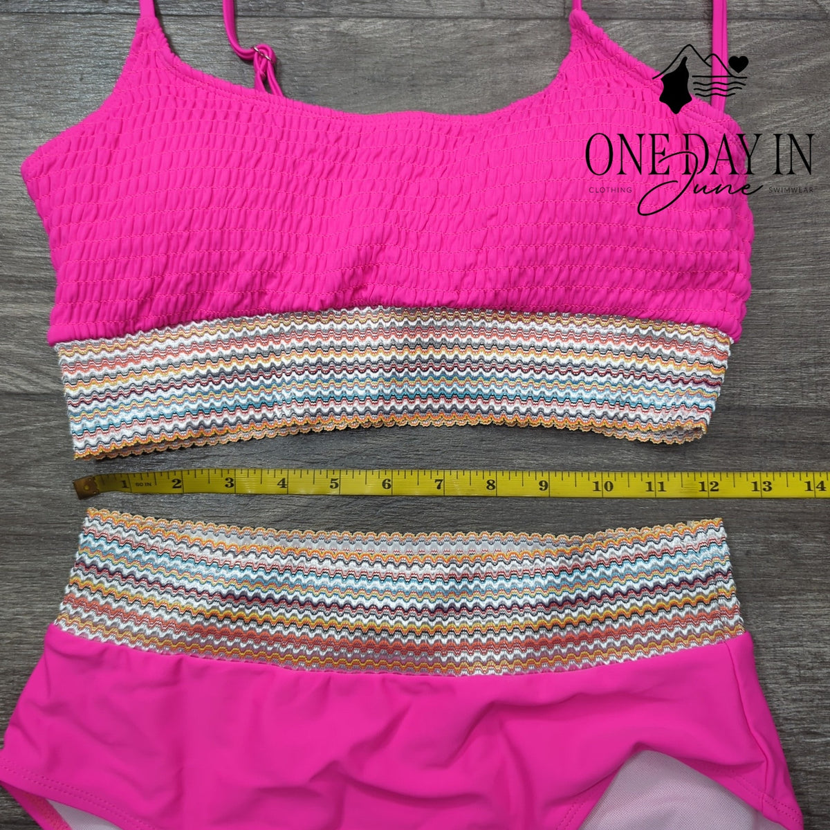 Blooming Jelly Smocked Crop Bikini Swimsuit Hot Pink High Waist 2 Piece Size M