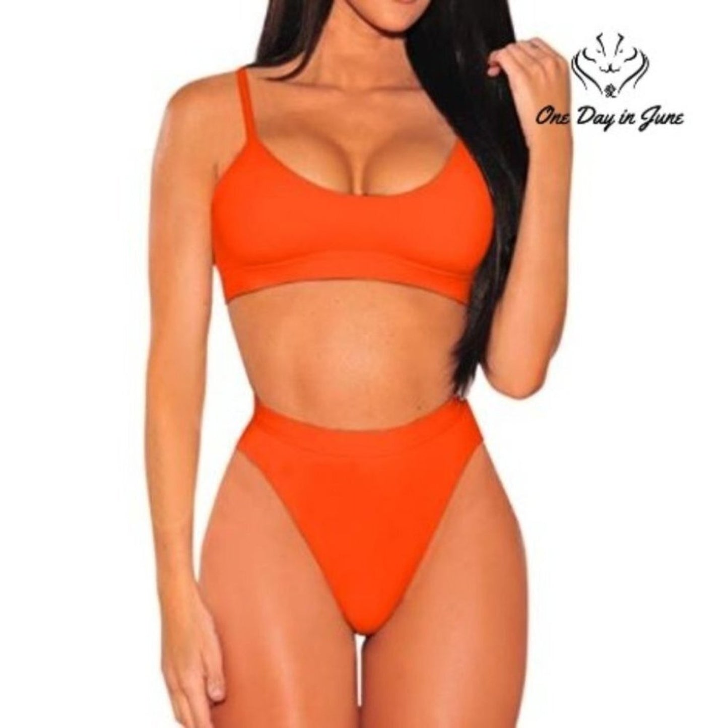 Pink Queen Push Up High Waist Bikini Swimsuit Orange High Cut 2 Piece Size S