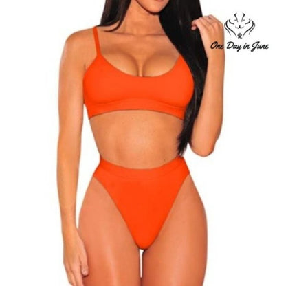 Pink Queen Push Up High Waist Bikini Swimsuit Orange High Cut 2 Piece Size S