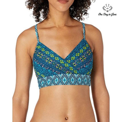 Coastal Blue Banded Wrapped Font Bikini Top Swimsuit Size L (12-14)