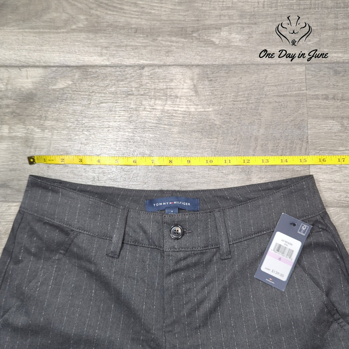 Tommy Hilfiger Metallic Pinstripe Wide Leg Cargo Pants Gray NWT Size 6