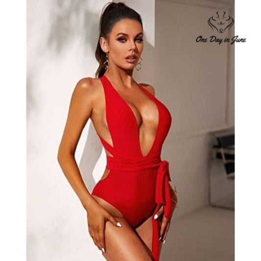 Romwe Deep V Criss Cross One Piece Size S
