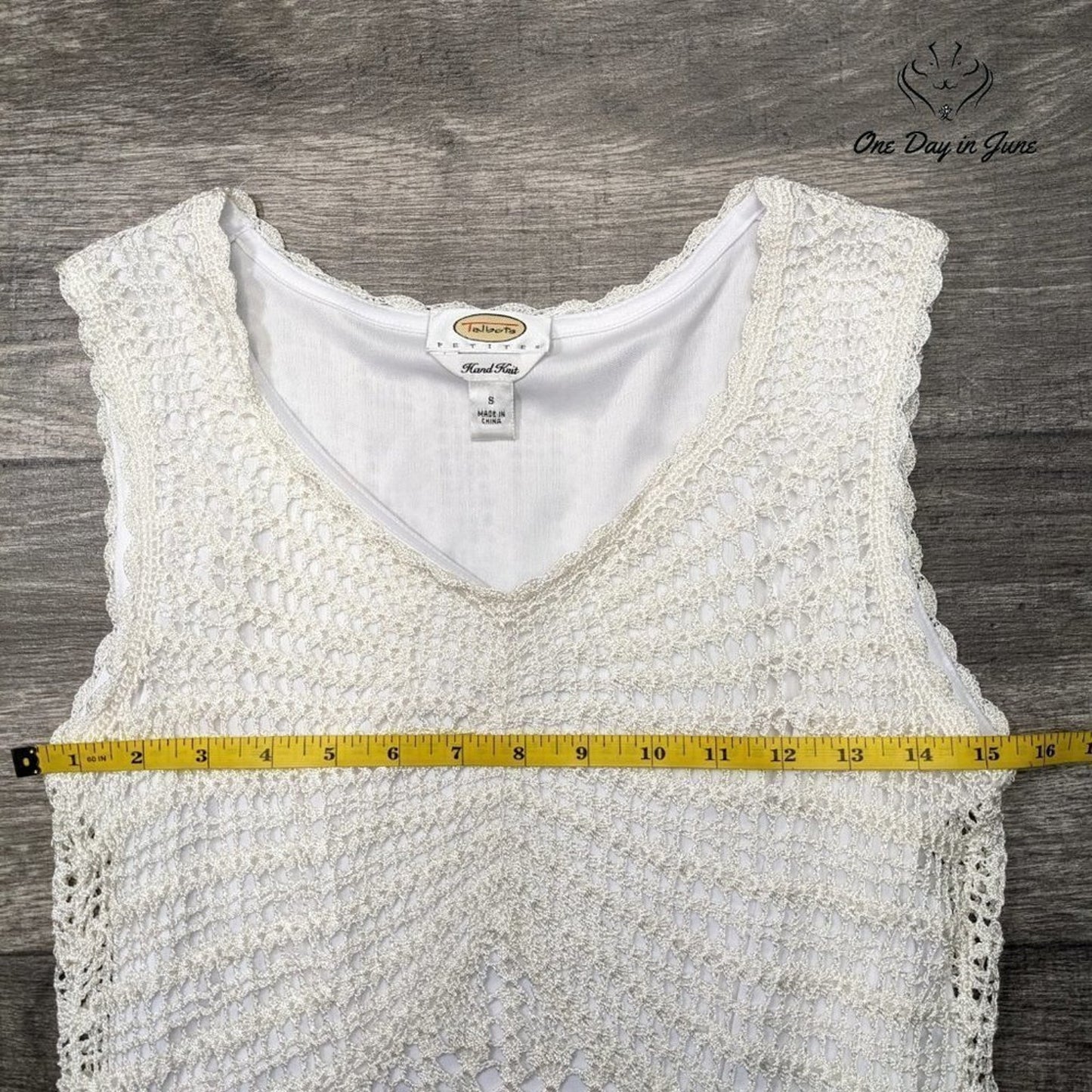 Talbots Petite Hand Knot Crochet Layered Top Size S