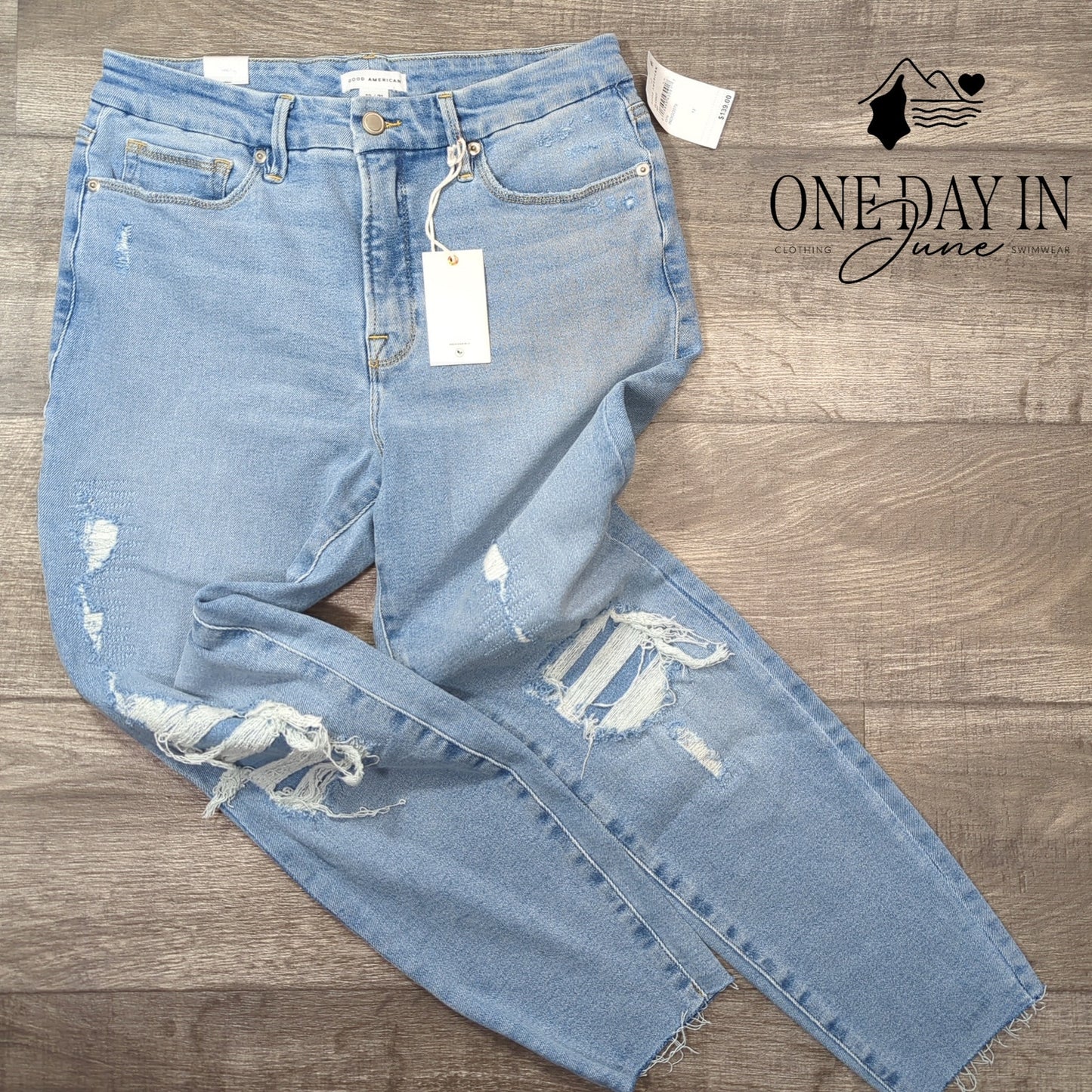 Good American Good Legs Crop Distressed Raw Hem Jeans Size 12