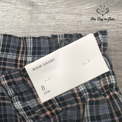 American Eagle Outfitters Mom Shorts High Rise Plaid Black Pink NWT Size 8