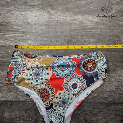 CharmLeaks Ruched Side Bikini Bottom Medallion Print Multicolor Size L