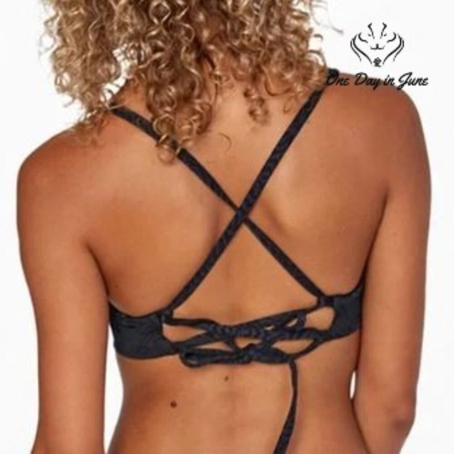 RVCA Run Wild Crossback Bikini Top Black Jacquard Strappy NWT Size XS