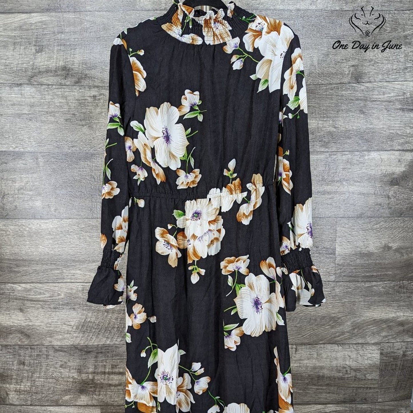 Floerns High Neck Long Sleeve Floral Dress Size L