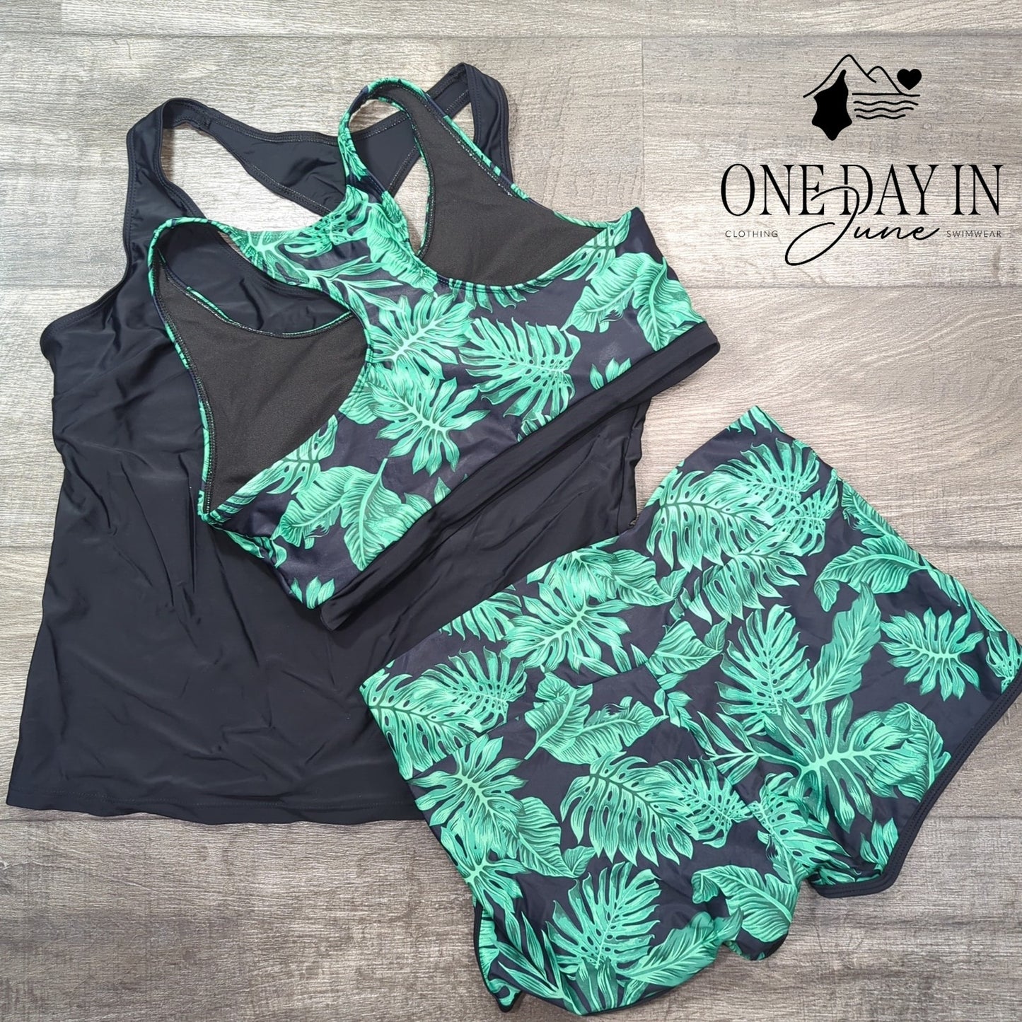 CharmLeaks Crop Boyshort 3 Piece Tankini Swimsuit Size L