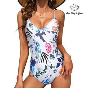 Ekouaer V Neck High Cut One Piece Swimsuit Size XL