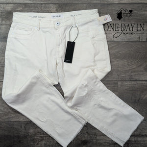 DL1961 Riley Boyfriend Crop Jeans White Distressed Raw Hem NWT Size 12 (31)
