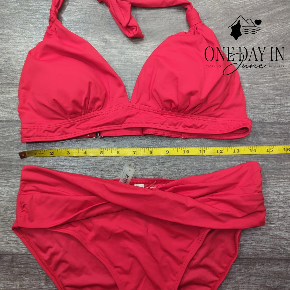 Yonique Halter Bikini Swimsuit Red Twist Front High Waist Two Piece NWT Size M