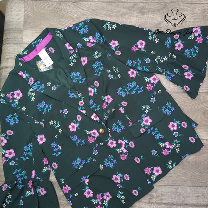 Lane Bryant The Bryant Blazer Green Floral Gold Button NWT Size 28