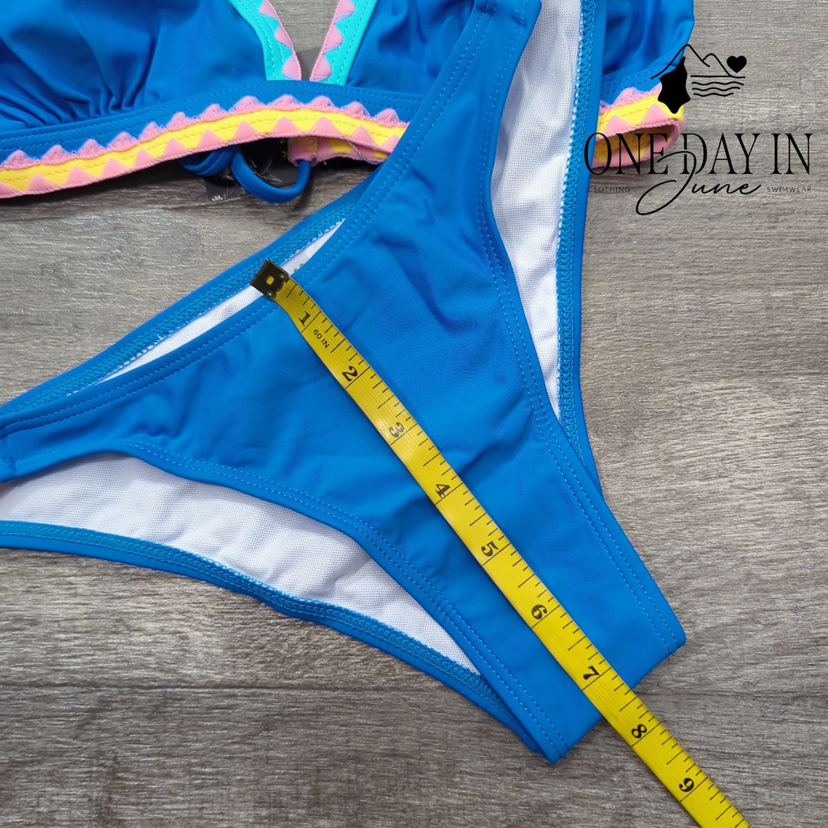 Bikinx Tie Back Triangle Bikini Swimsuit Blue Colorful Trim NWT Size S