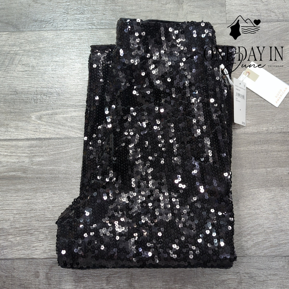 Good American \Sequin Wide Leg Pull On Pants Black NWT $159 Size M