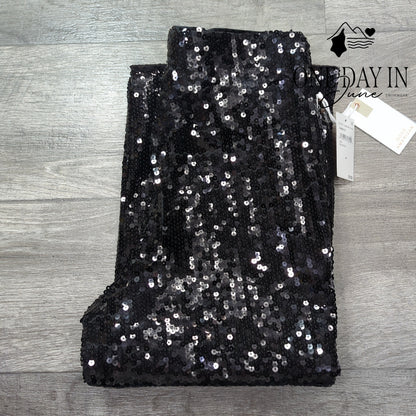Good American \Sequin Wide Leg Pull On Pants Black NWT $159 Size M
