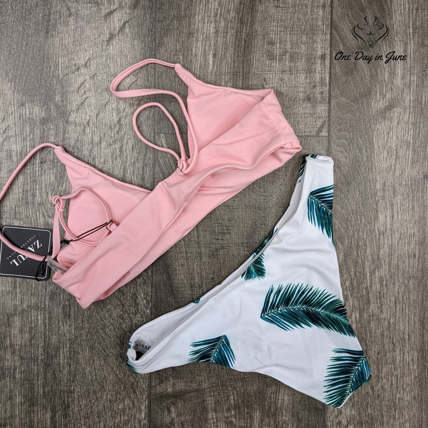 Zaful Leaf Print Adjustable Strap Bikini Size S