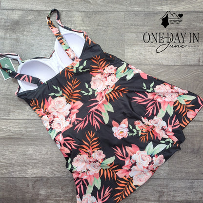 Eomenie Floral Swimdress One Piece Swimsuit Size L