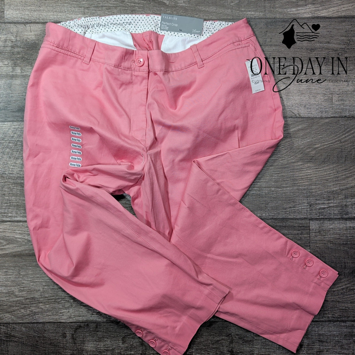 Talbots Perfect Crop Pants Pink Slim Leg Button Hem NWT Size 16WP