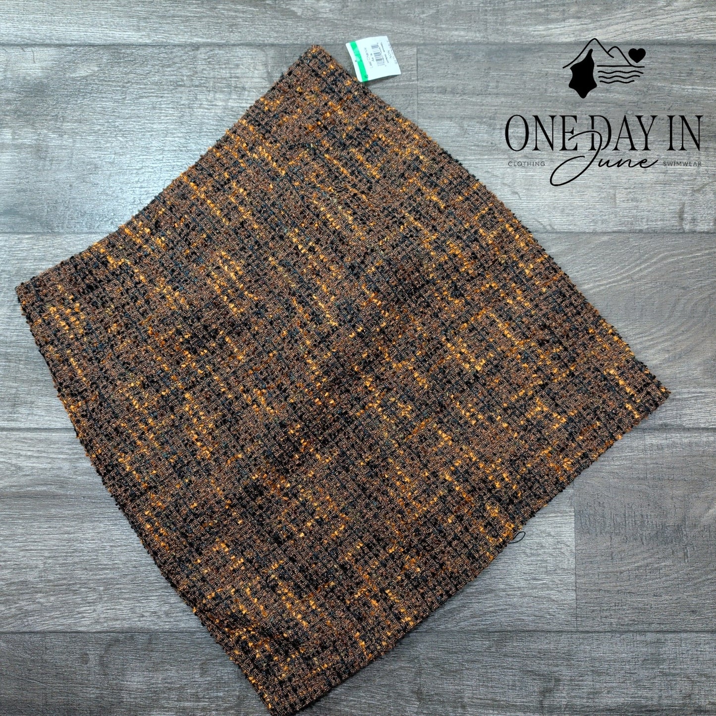 Amanda + Chelsea Modern Fit Tweed Pencil Skirt Brown Gold NWT $98 Size M