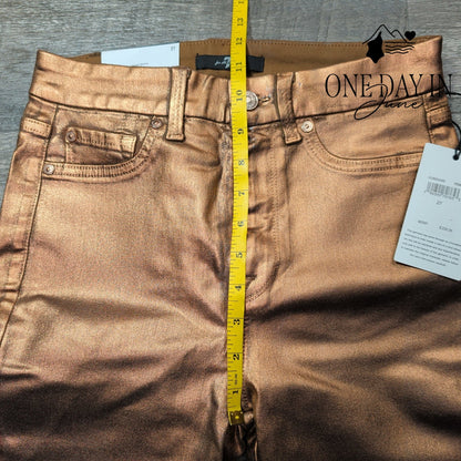 7 For All Mankind High Waist Ankle Skinny Jeans Bronze Metallic NWT Size 4 (27)