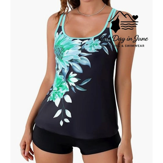 Hanna Nikole Floral Boyshort Tankini Swimsuit Size 14W