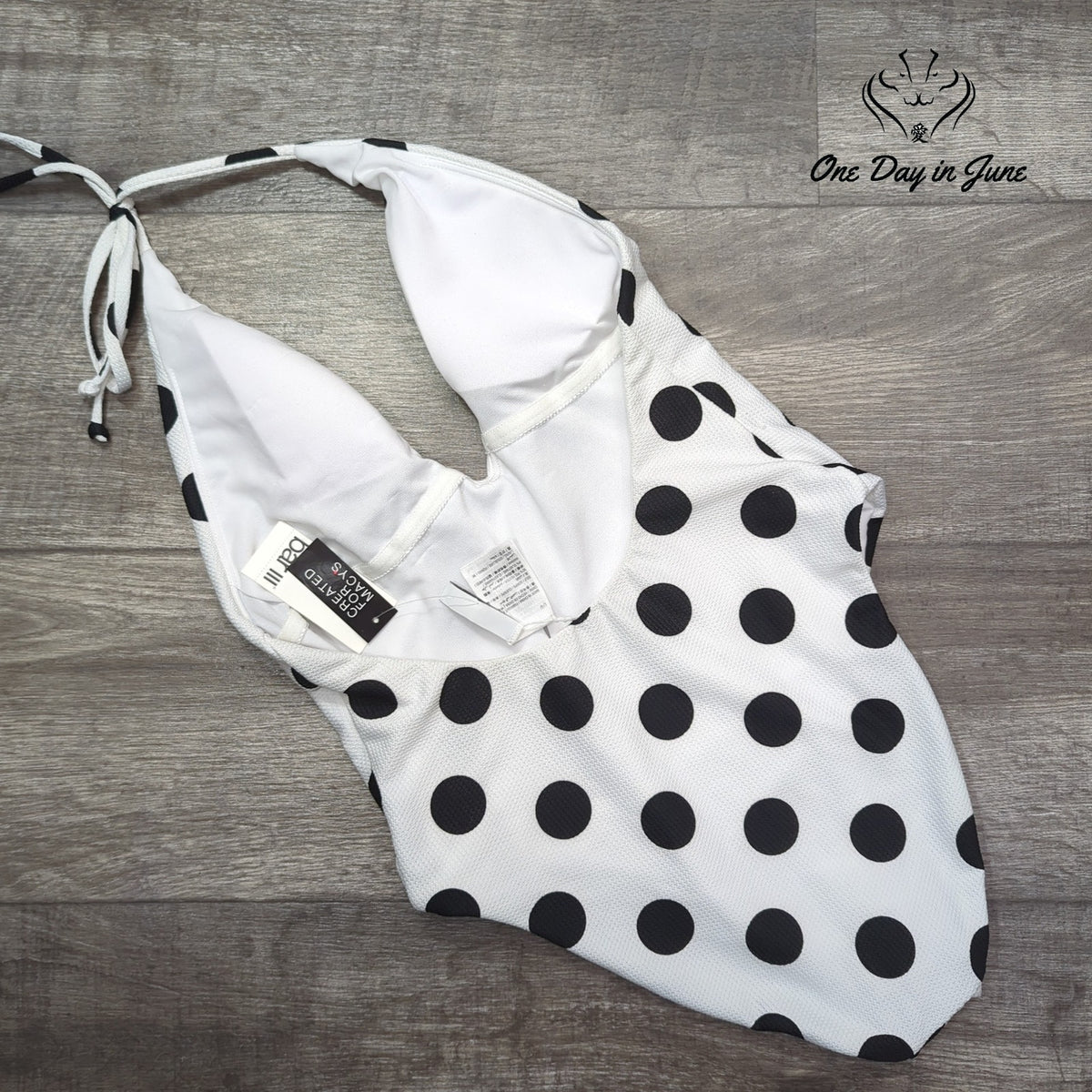 Bar III This And Dot Polka Dot Plunging One Piece Swimsuit NWT Size L