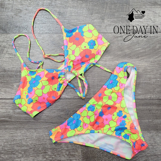 CharmLeaks Ribbed Floral Bikini Swimsuit Size XS