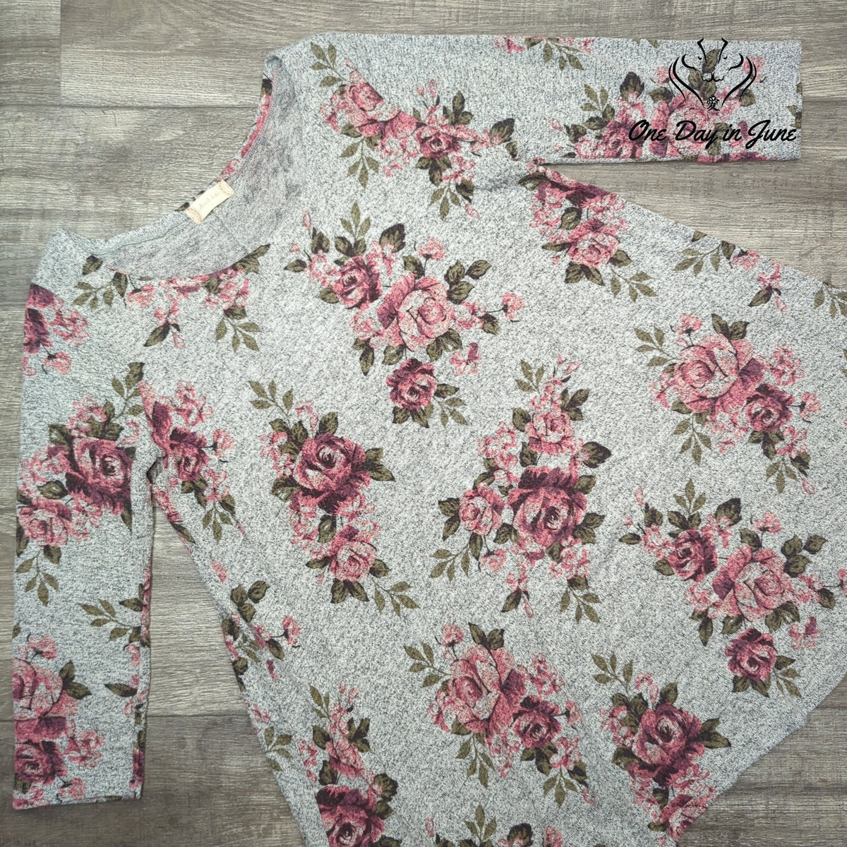 Altar'd State Floral Sweater Dress Gray Pink Rose Print Long Sleeve Size L