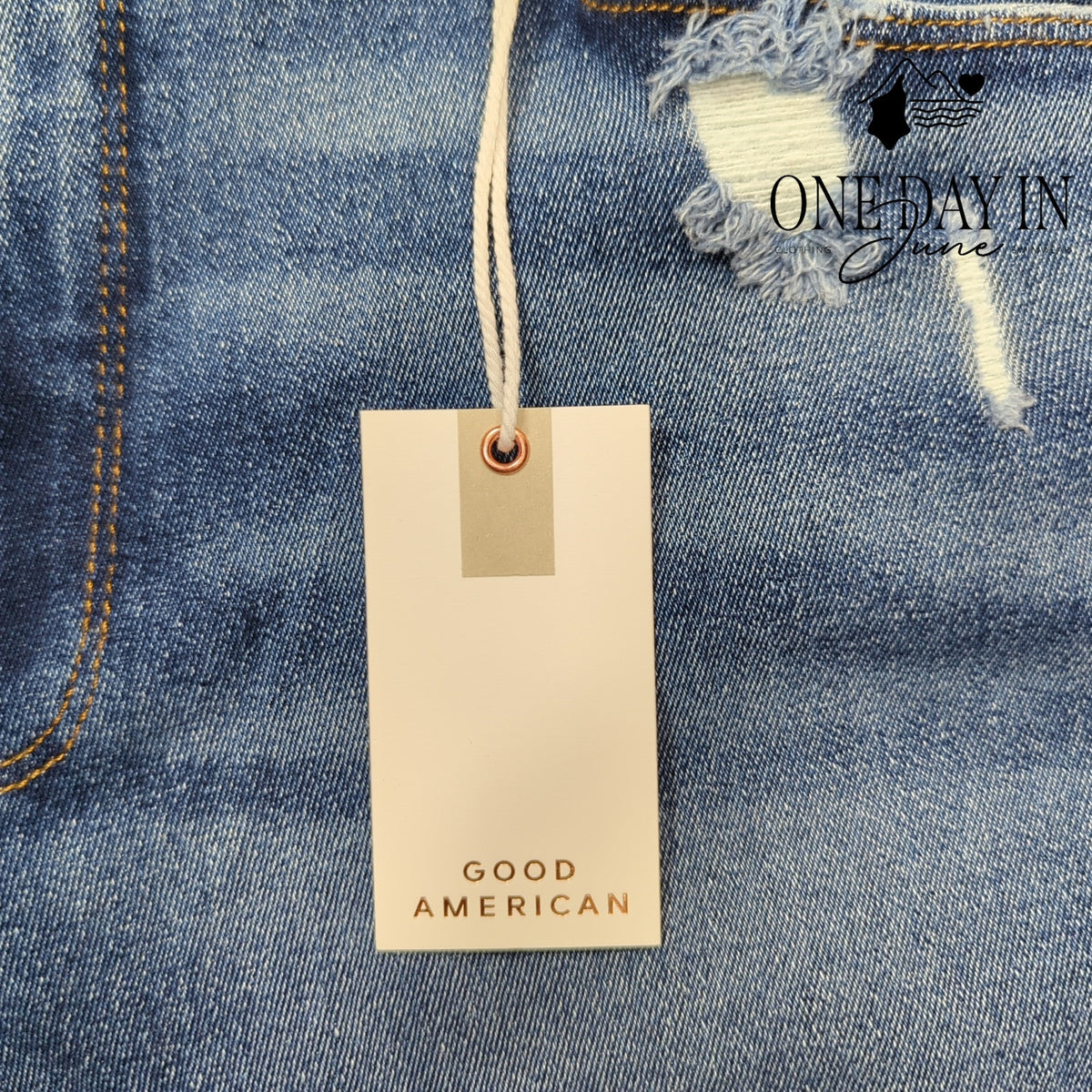 Good American Good Legs Crop Skinny Jeans Distressed Indigo NWT Size 12 (31)