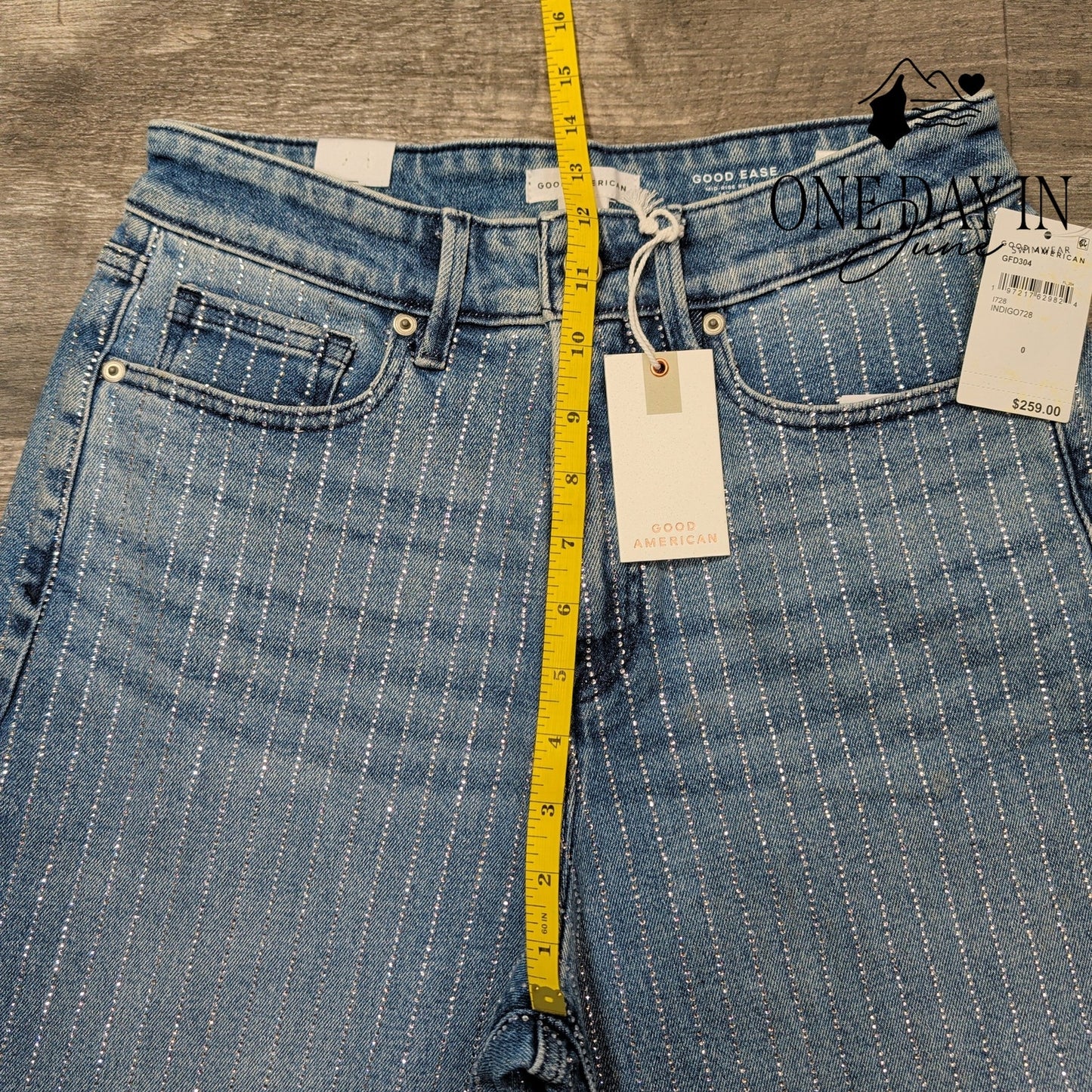 Good American Good Ease Rhinestone Wide Leg Size Indigo NWT $259 Size 0 (25)