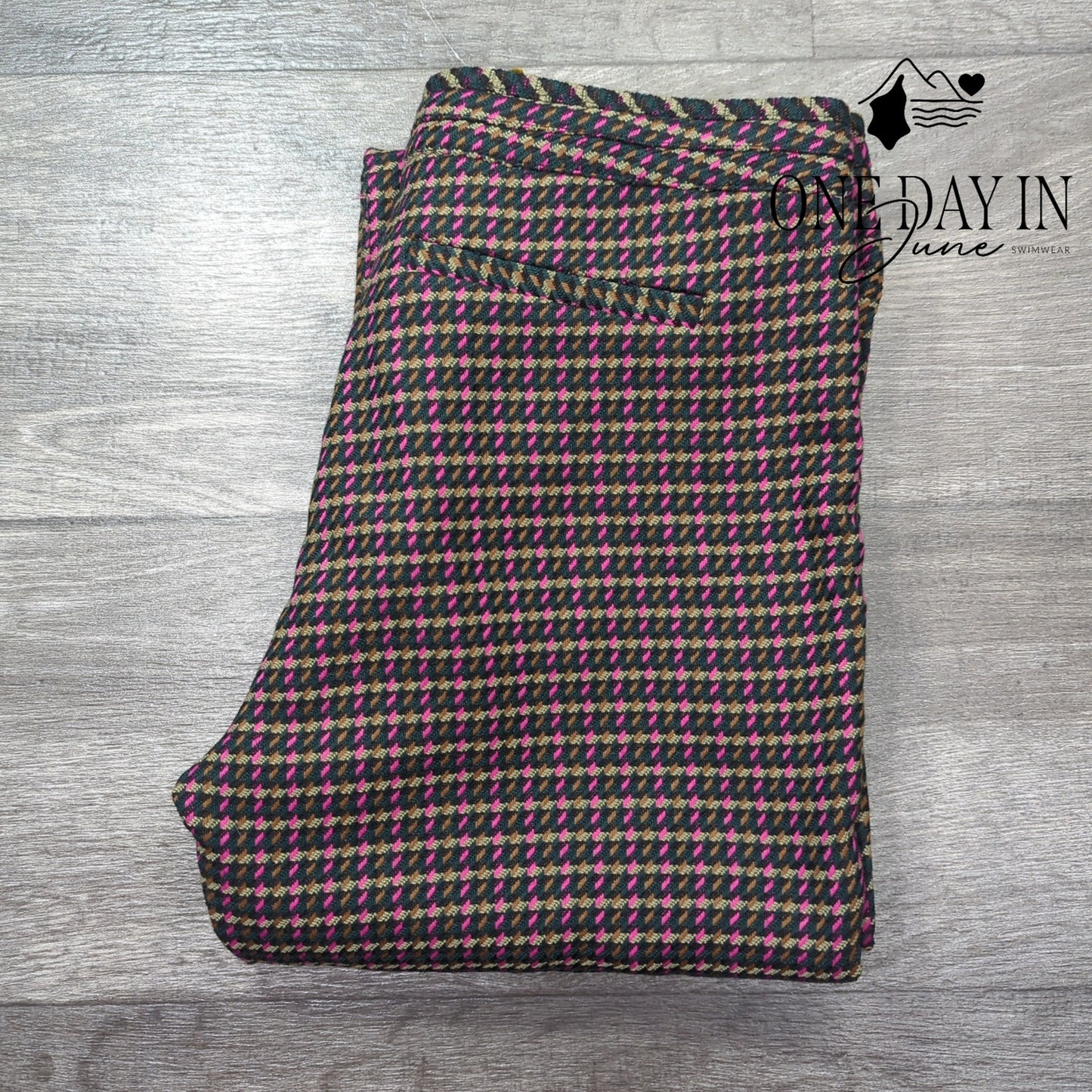 Tanya Taylor Ryan Pants Houndstooth Pink Green Zip Pockets NWT Size 4